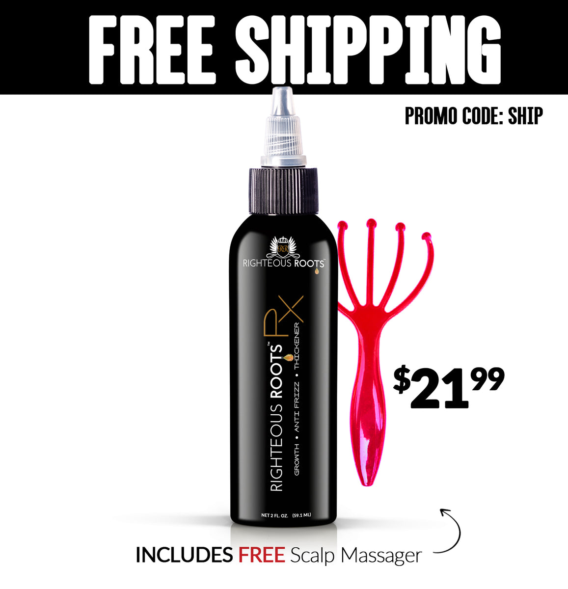 Award Winning Righteous Roots Rx & Scalp Massager FREE SHIPPING Specia